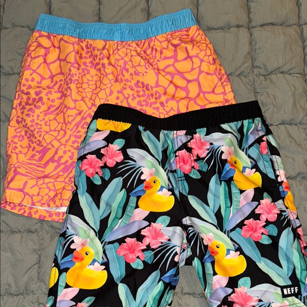 Boys Neff Tropical Duck Print Swim Shorts size Large Bathing suit